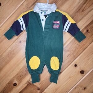 Vtg McBaby Boys Color Block Jumpsuit 3-6 Months Knee Patches Collar